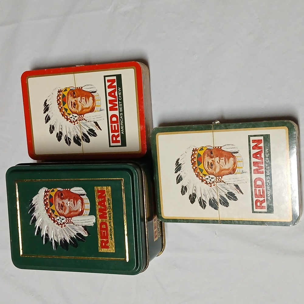 Red Man Playing Cards In Collectible Tin Double Deck Set Vintage RARE Pinkerton